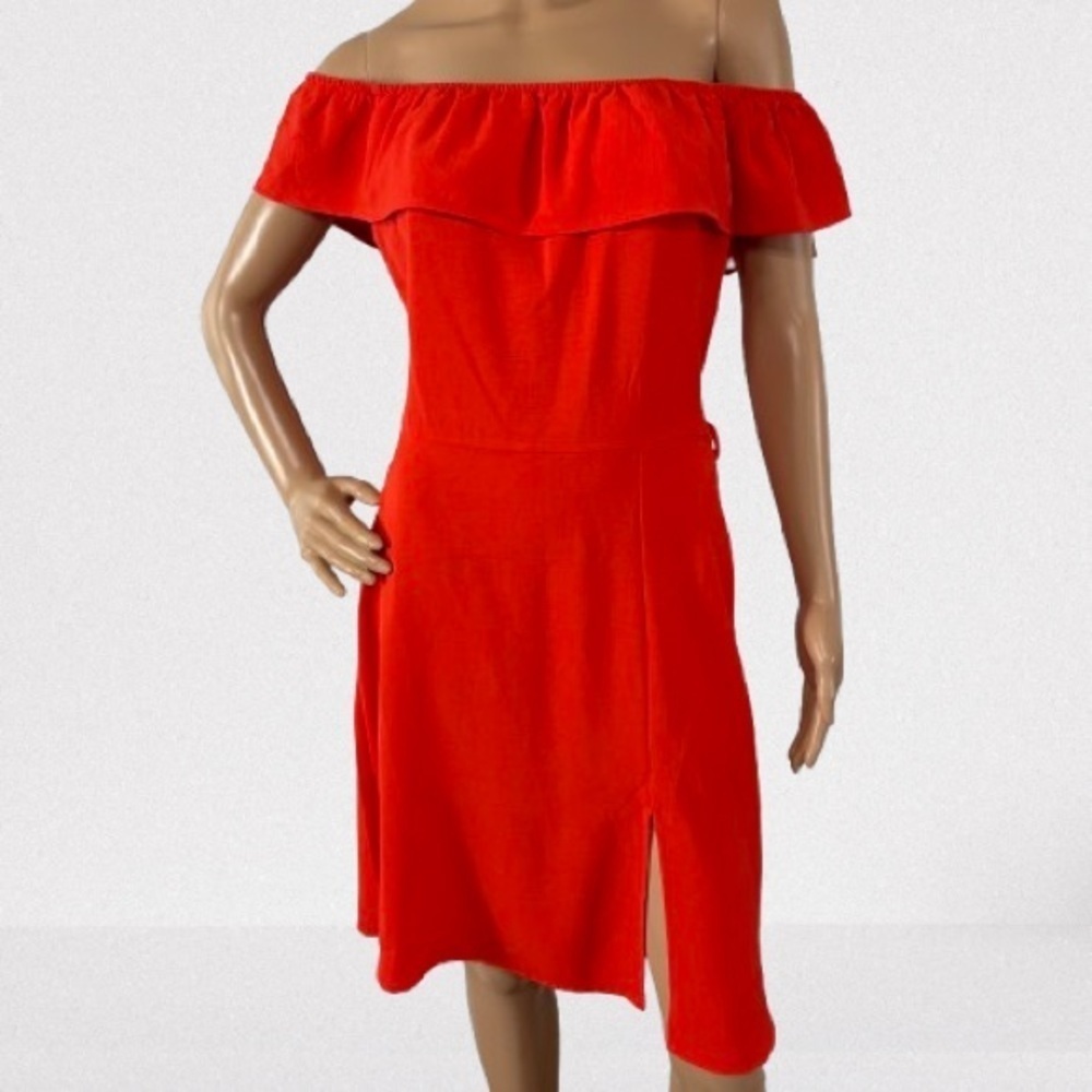 Monteau Bright Red/Orange Front Slit Off Shoulder Knee Length Dress Size XL